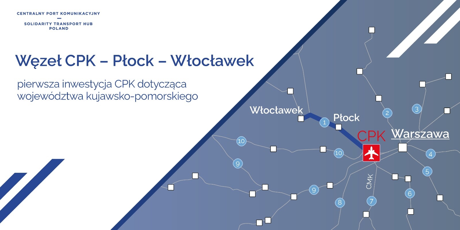 CPK zaprezentowało przebieg linii kolejowej przez Płock i Włocławek. (fot. CPK)