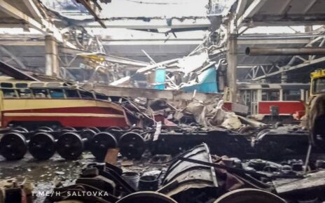Zniszczona zajezdnia tramwajowa w Charkowie (fot. Telegram/h_saltovka)