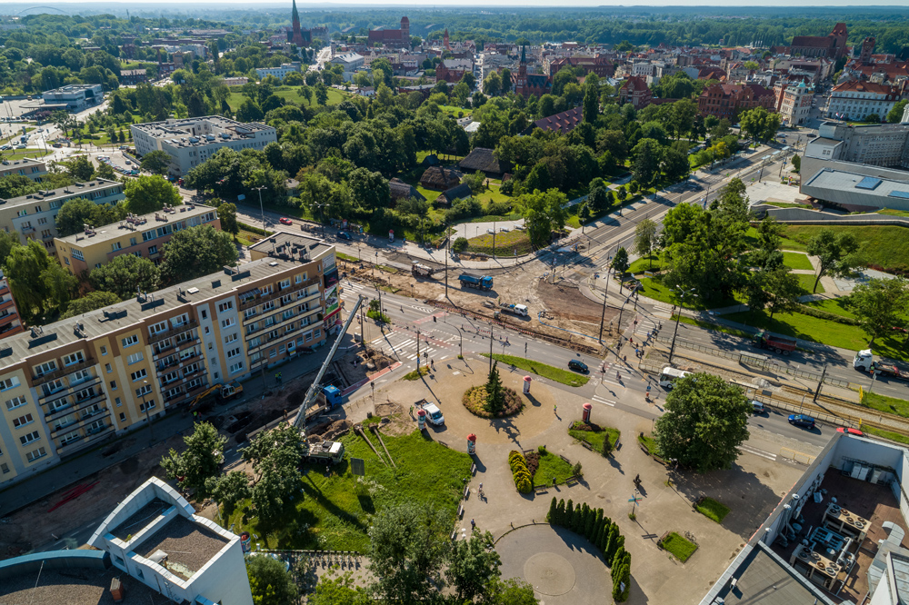 Budowa linii tramwajowej w Toruniu - widok z wieżowca (fot. MZK Toruń)