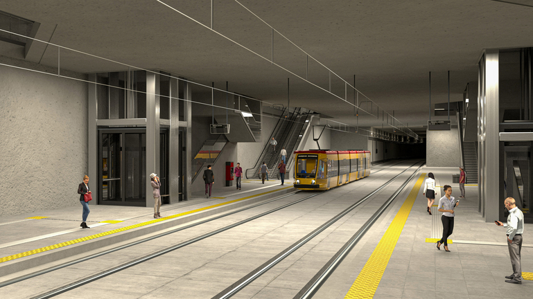 Wizualizacja podziemnego przystanku tramwajowego pod stacją Warszawa Zachodnia (fot. Tramwaje Warszawskie)
