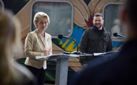 Prezydent Ukrainy i przewodnicząca Komisji Europejskiej spotkali się na kijowskim dworcu kolejowym (fot. Ukrzaliznytsia)