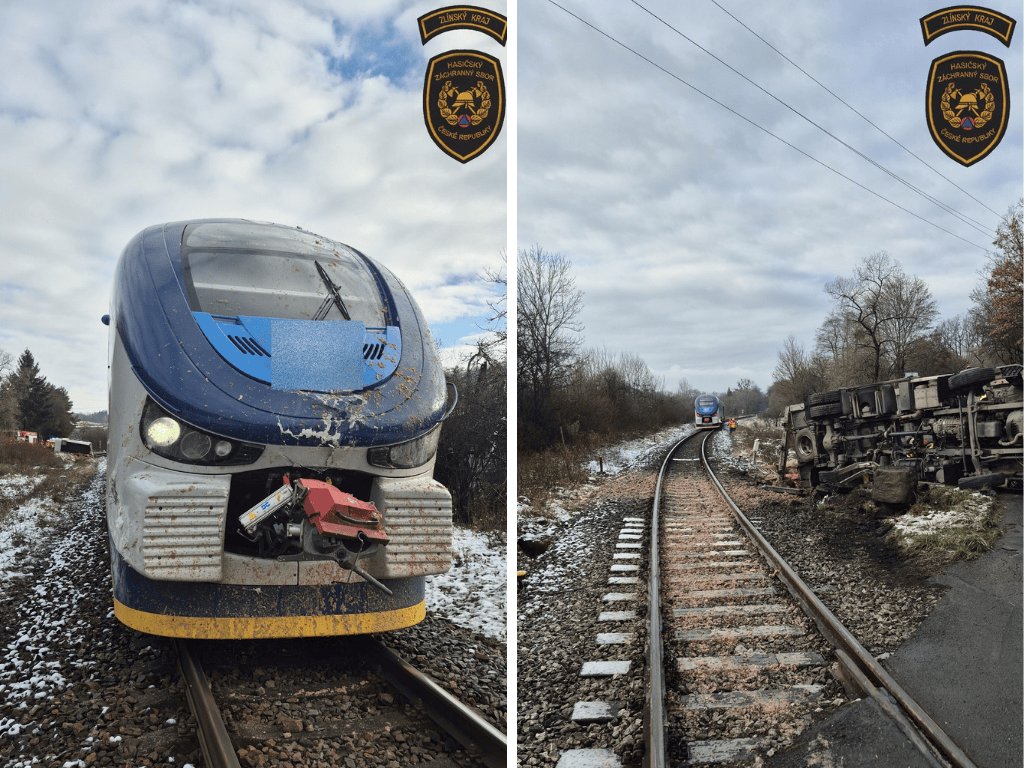 Ciężarówka wjechała pod pociąg. Kierowca zakleszczony w kabinie